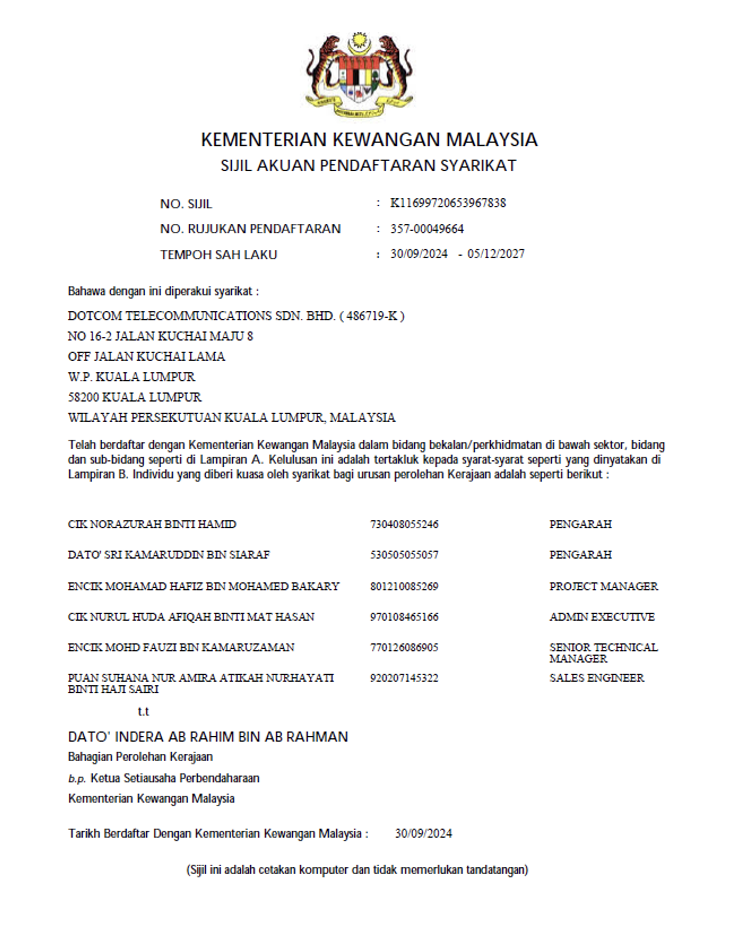 MOF Certificate
